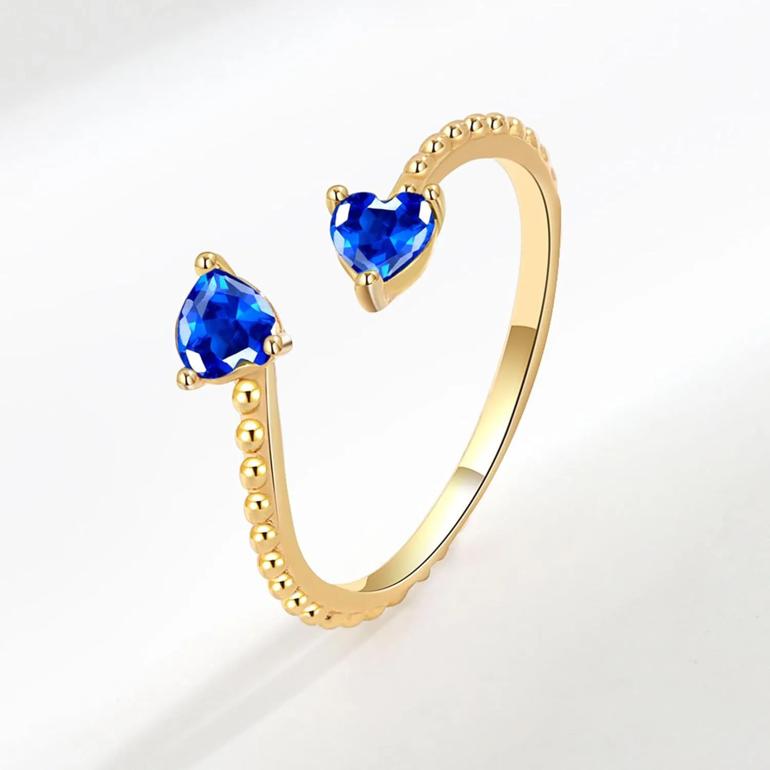 Long tiantian Gold Birthstone Rings for Women Non Tarnish Gold Stackable Birthstone Rings CZ Ruby Emerald Double Heart 2 Birthstone Rings Personalized Jewelry Gifts for Birthday