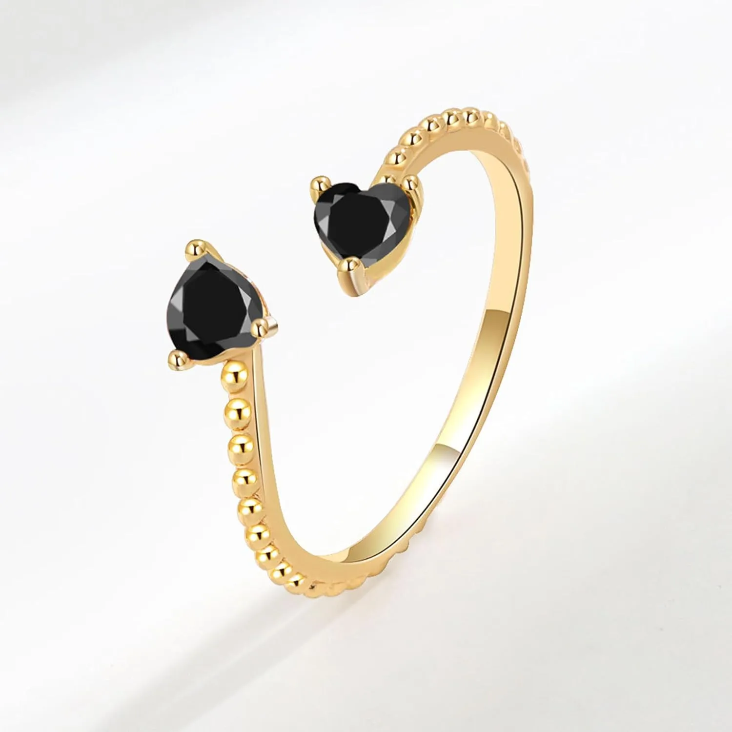 Long tiantian Gold Birthstone Rings for Women Non Tarnish Gold Stackable Birthstone Rings CZ Ruby Emerald Double Heart 2 Birthstone Rings Personalized Jewelry Gifts for Birthday