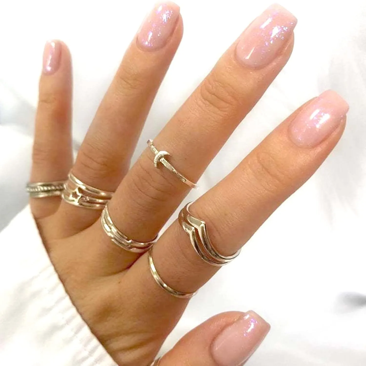 Long tiantian Gold Rings for Women Non Tarnish Stocking Stuffers for Women Stackable Rings for Women Gifts Trendy Stuff Adjustable Rhinestone Knuckle Rings Set Jewelry Christmas Gifts