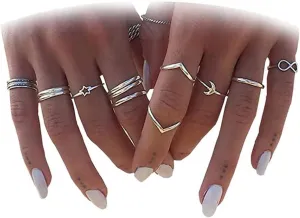 Long tiantian Gold Rings for Women Non Tarnish Stocking Stuffers for Women Stackable Rings for Women Gifts Trendy Stuff Adjustable Rhinestone Knuckle Rings Set Jewelry Christmas Gifts