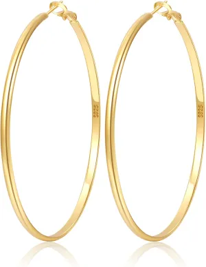 LOUMILEO 925 Sterling Silver Hoop Earrings Big Silver Hoop Earrings Hypoallergenic Large Thin Hoop Earrings for Women Lightweight Silver Hoops Earrings for Women (30/40/45/65/70mm)