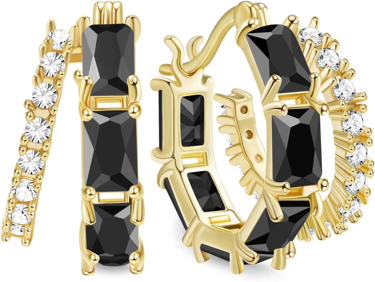 Lourny Double Hoop Crystal Earrings for Women,18K Gold/Silver Plated Illusion Huggie Cubic Zirconia Hoop Earrings Jewelry Gifts