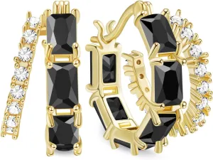 Lourny Double Hoop Crystal Earrings for Women,18K Gold/Silver Plated Illusion Huggie Cubic Zirconia Hoop Earrings Jewelry Gifts