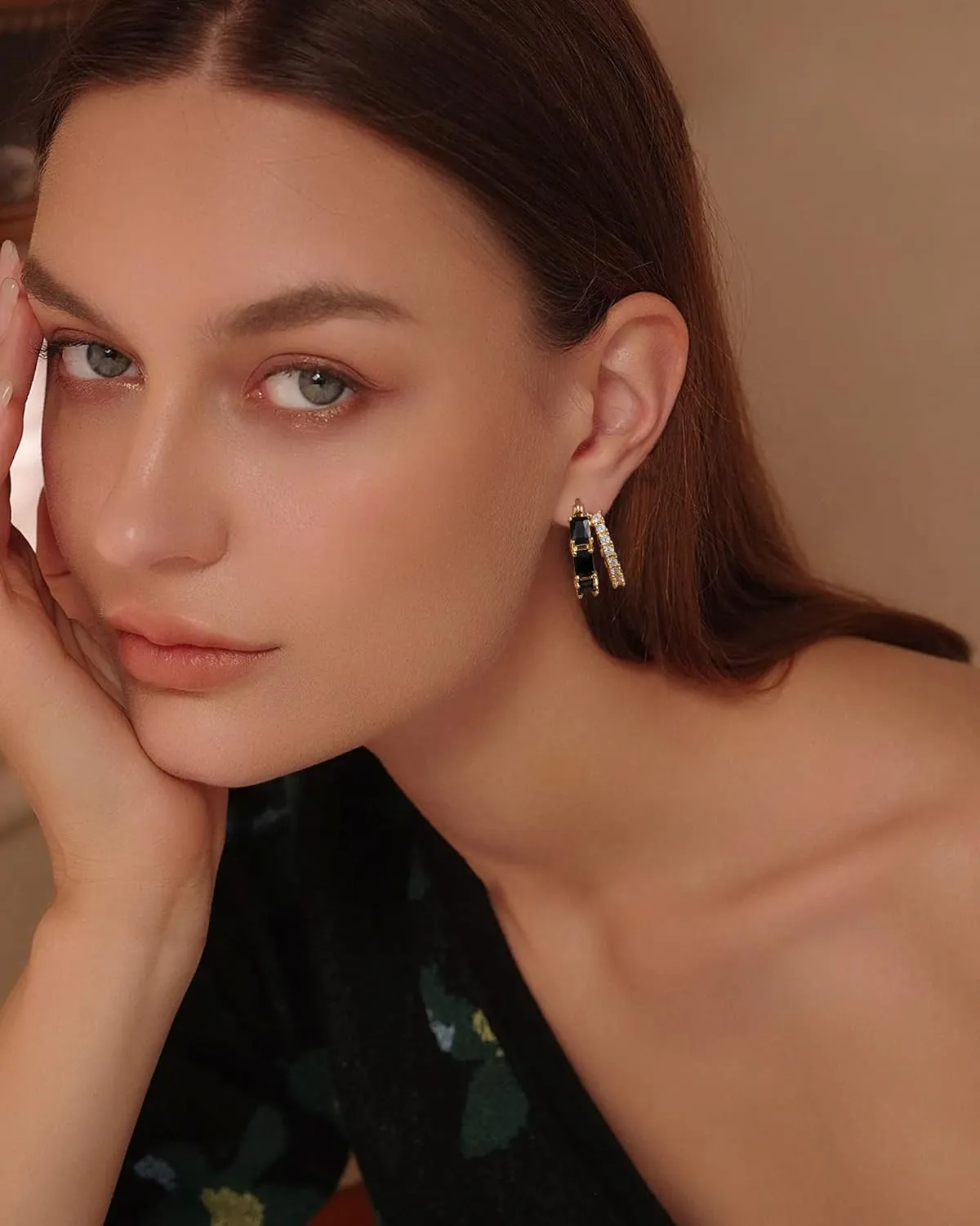 Lourny Double Hoop Crystal Earrings for Women,18K Gold/Silver Plated Illusion Huggie Cubic Zirconia Hoop Earrings Jewelry Gifts