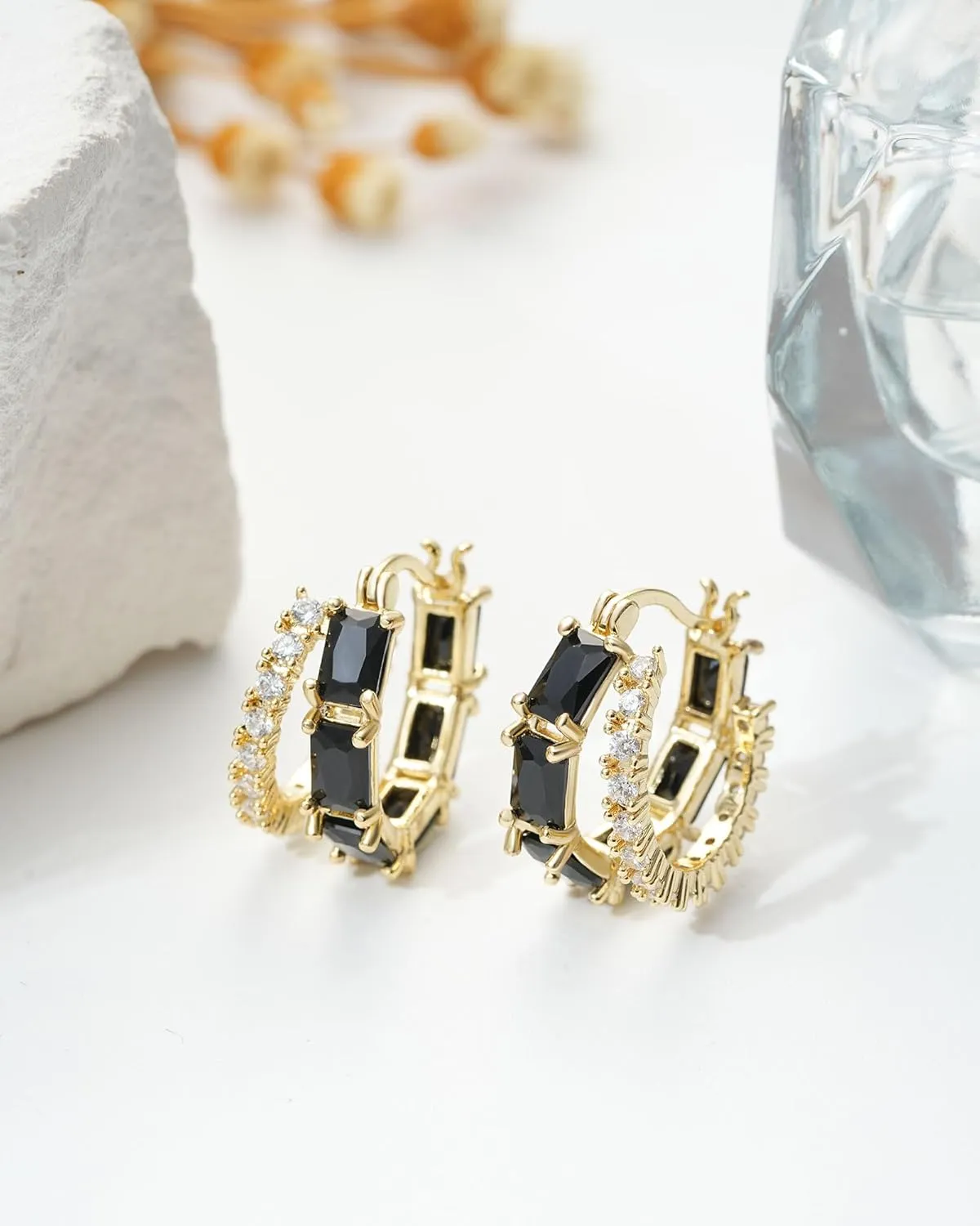 Lourny Double Hoop Crystal Earrings for Women,18K Gold/Silver Plated Illusion Huggie Cubic Zirconia Hoop Earrings Jewelry Gifts