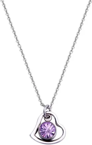 Lovely Birthday Gift-Tiny Heart Circle and Birthstone Necklace Stainless Steel Heart and Crystal Pendants Necklace for Her