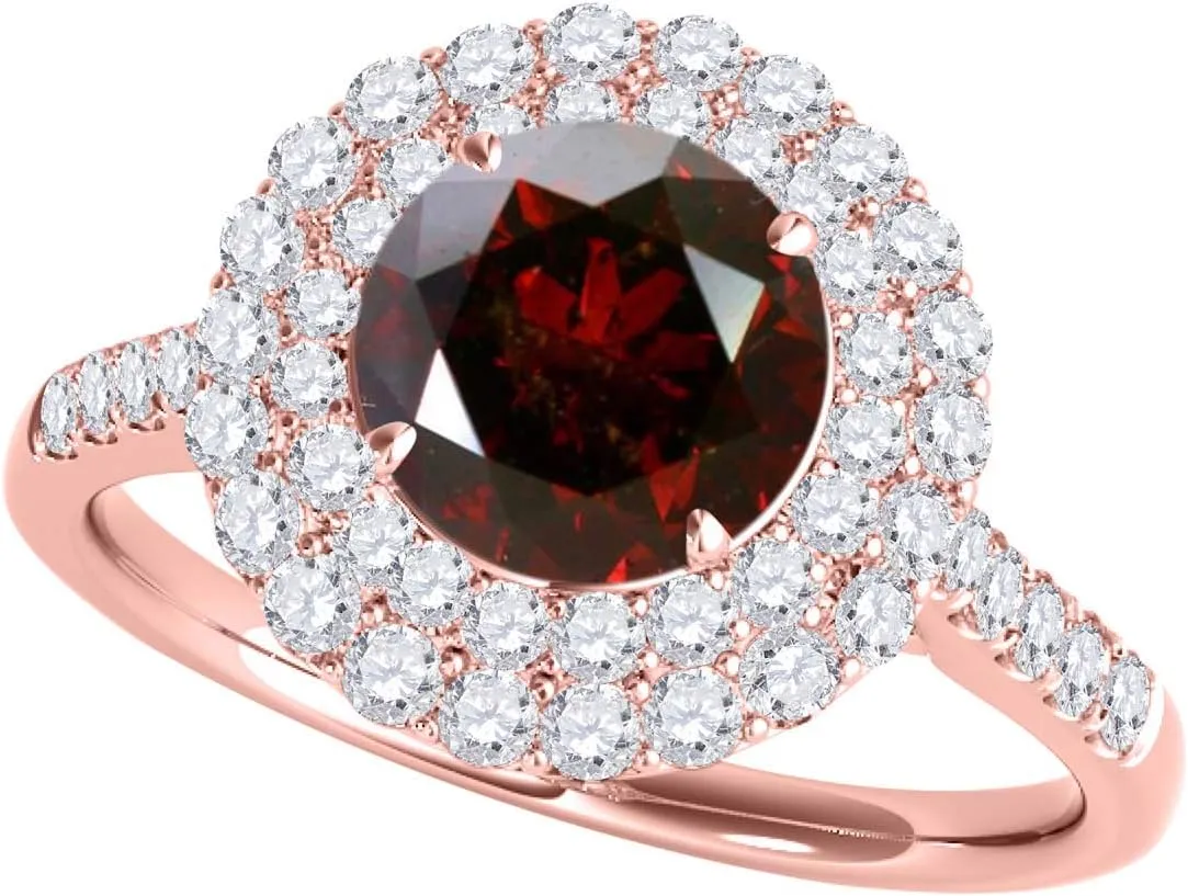 Mauli Jewels 1.28 Carat Halo Antique Design Created Ruby And Diamond Engagement Ring 4 Prong-Setting 14K Rose Gold