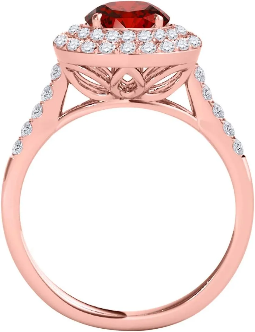 Mauli Jewels 1.28 Carat Halo Antique Design Created Ruby And Diamond Engagement Ring 4 Prong-Setting 14K Rose Gold