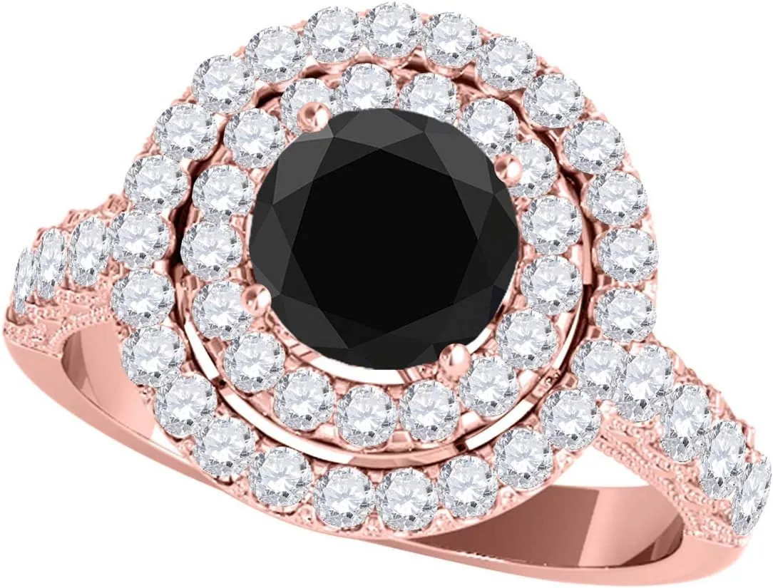 Mauli Jewels 2.03 Carat Halo Black Diamond Engagement Wedding Ring 4-prong 14k Solid Rose Gold