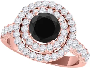 Mauli Jewels 2.03 Carat Halo Black Diamond Engagement Wedding Ring 4-prong 14k Solid Rose Gold