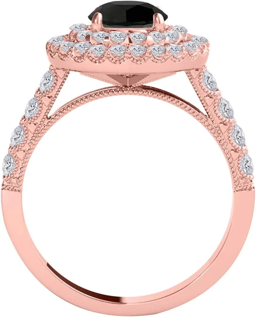 Mauli Jewels 2.03 Carat Halo Black Diamond Engagement Wedding Ring 4-prong 14k Solid Rose Gold