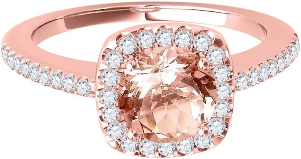 MauliJewels 1.10 Carat Halo Morganite And Diamond Engagement Wedding Ring 4 prong 14k Rose Gold