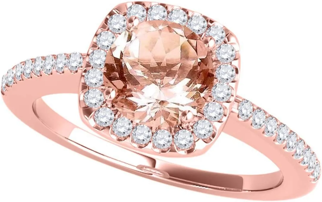 MauliJewels 1.10 Carat Halo Morganite And Diamond Engagement Wedding Ring 4 prong 14k Rose Gold