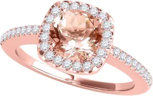 MauliJewels 1.10 Carat Halo Morganite And Diamond Engagement Wedding Ring 4 prong 14k Rose Gold