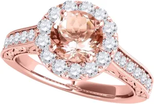 MauliJewels 1.40 Carat Halo Morganite And Diamond Engagement Wedding Ring Prong 14k Rose Yellow White Gold