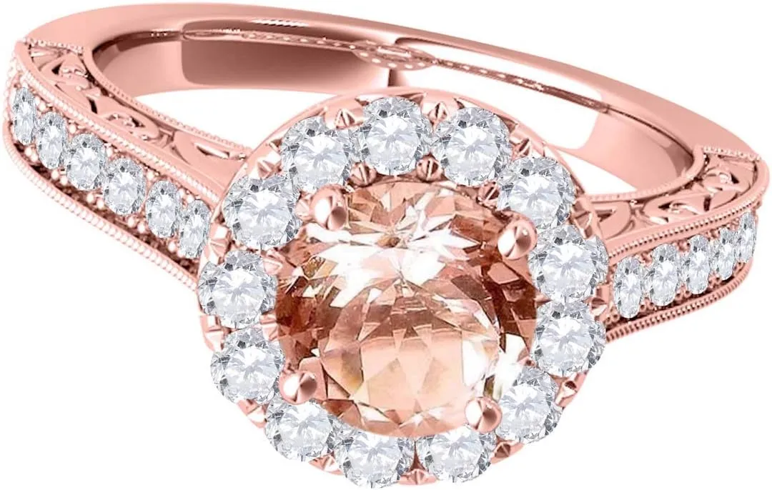 MauliJewels 1.40 Carat Halo Morganite And Diamond Engagement Wedding Ring Prong 14k Rose Yellow White Gold