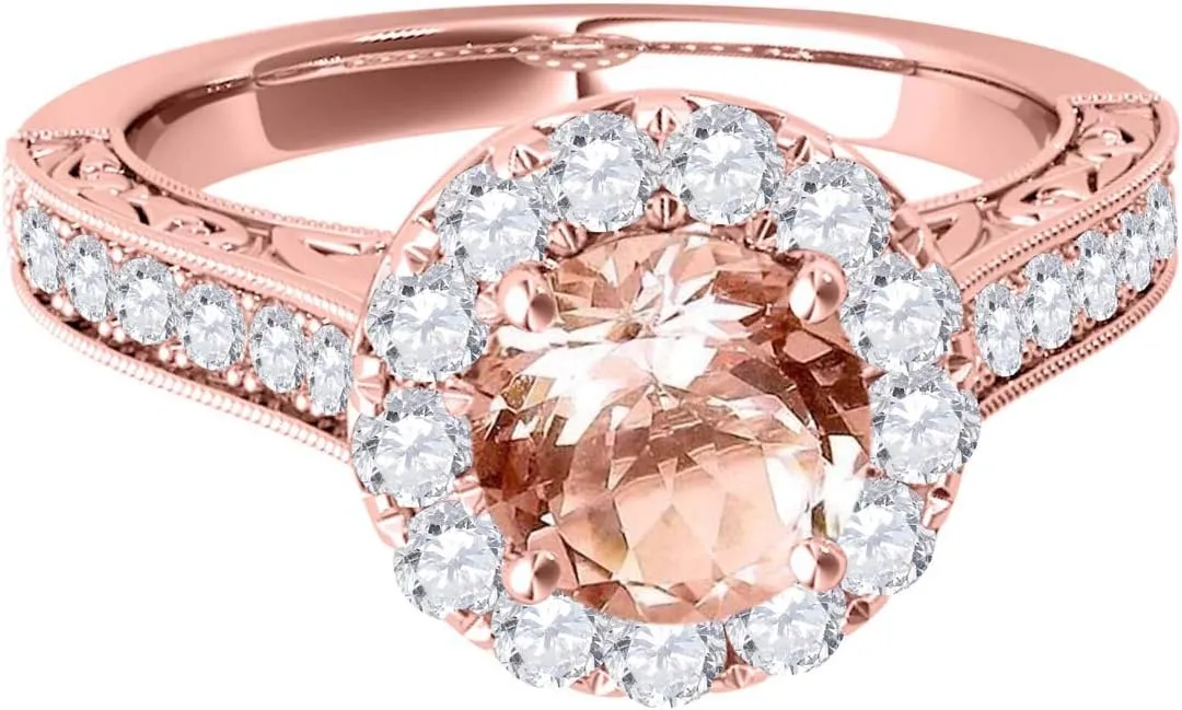 MauliJewels 1.40 Carat Halo Morganite And Diamond Engagement Wedding Ring Prong 14k Rose Yellow White Gold