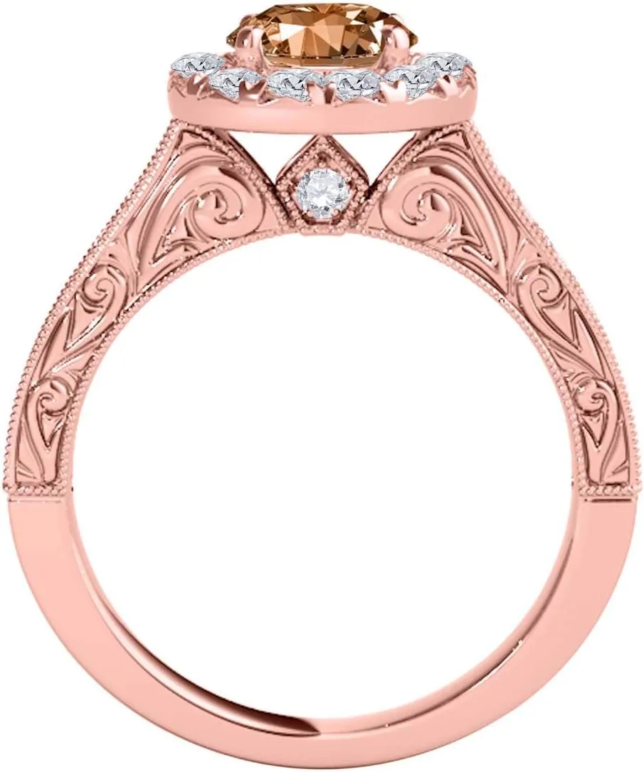 MauliJewels 1.40 Carat Halo Morganite And Diamond Engagement Wedding Ring Prong 14k Rose Yellow White Gold
