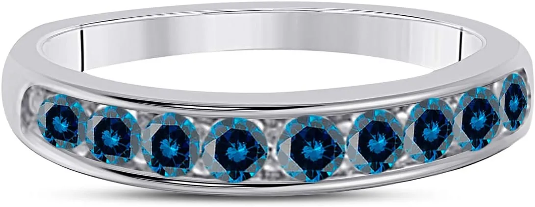 MauliJewels Engagement Rings Women 1/2 Carat Blue Diamond Channel Set Wedding Band Channel-Setting 10K Solid Gold
