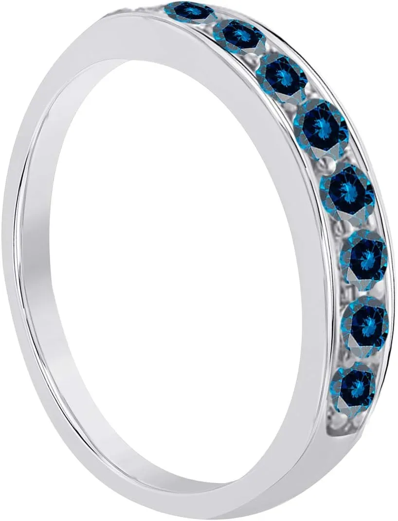 MauliJewels Engagement Rings Women 1/2 Carat Blue Diamond Channel Set Wedding Band Channel-Setting 10K Solid Gold