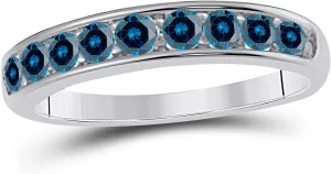 MauliJewels Engagement Rings Women 1/2 Carat Blue Diamond Channel Set Wedding Band Channel-Setting 10K Solid Gold