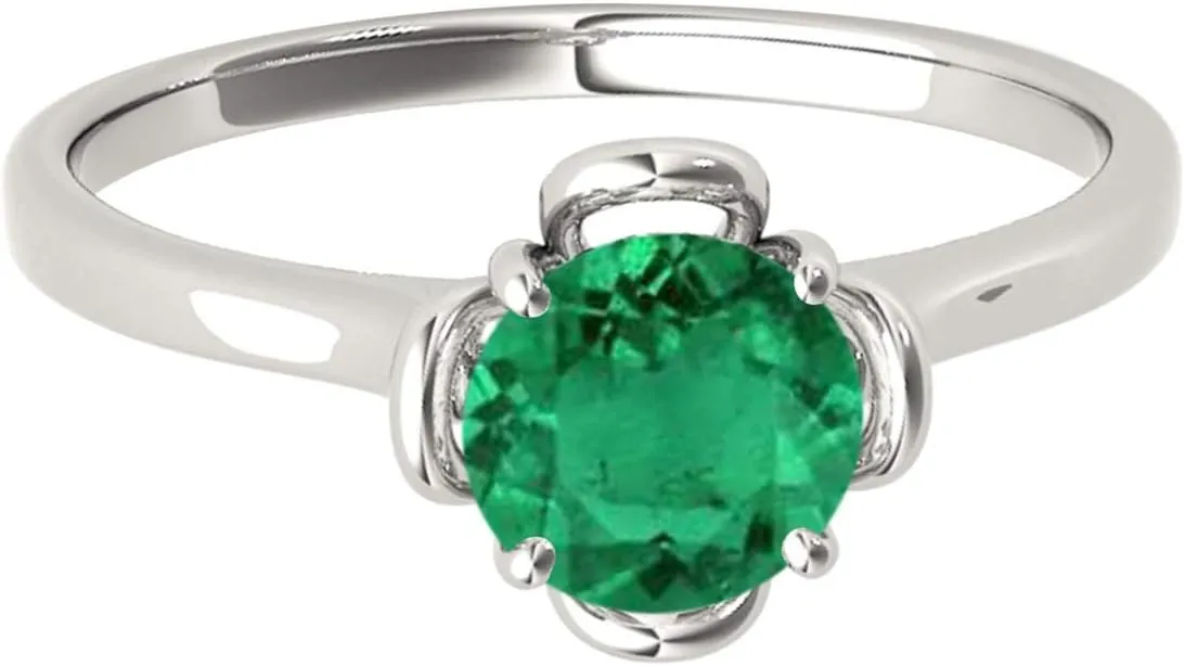 MauliJewels Rings for Women 0.80 Carat Beautiful Flower Shaped Emerald Ring prong 10K White Gold