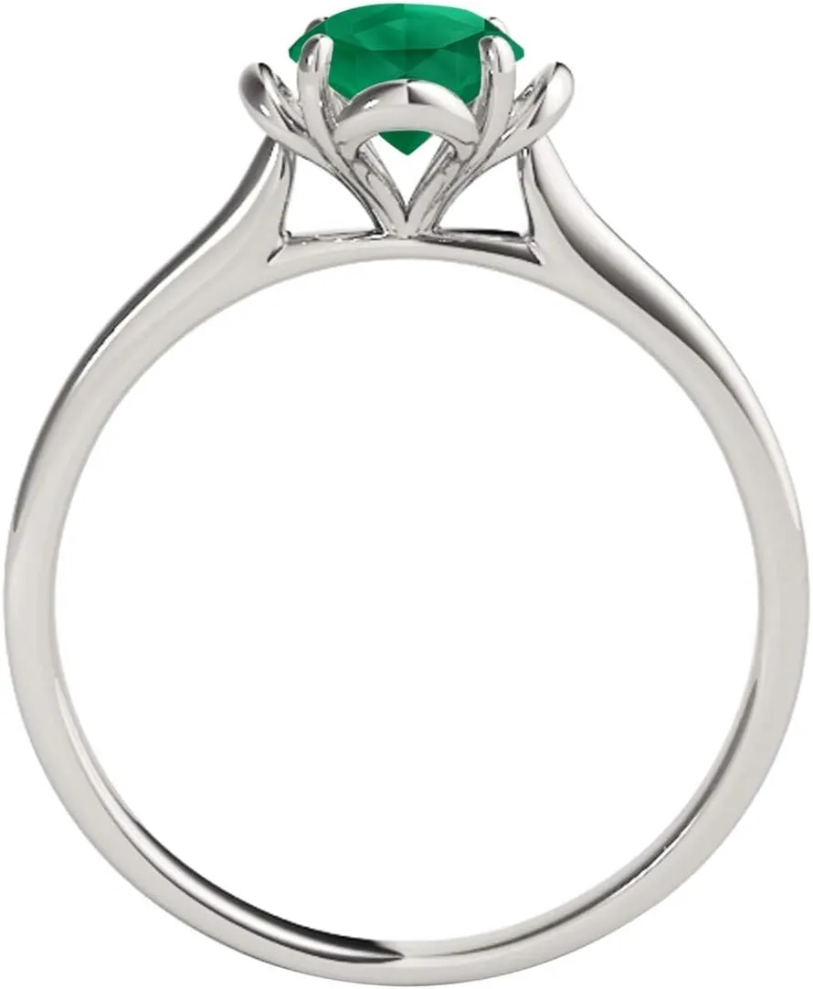MauliJewels Rings for Women 0.80 Carat Beautiful Flower Shaped Emerald Ring prong 10K White Gold
