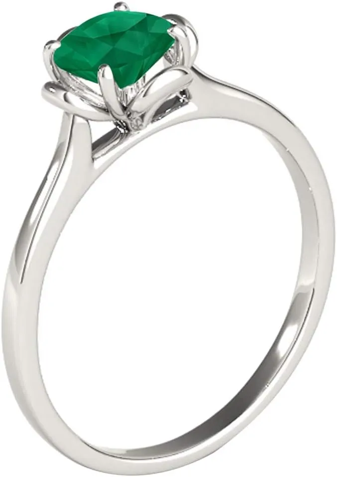 MauliJewels Rings for Women 0.80 Carat Beautiful Flower Shaped Emerald Ring prong 10K White Gold