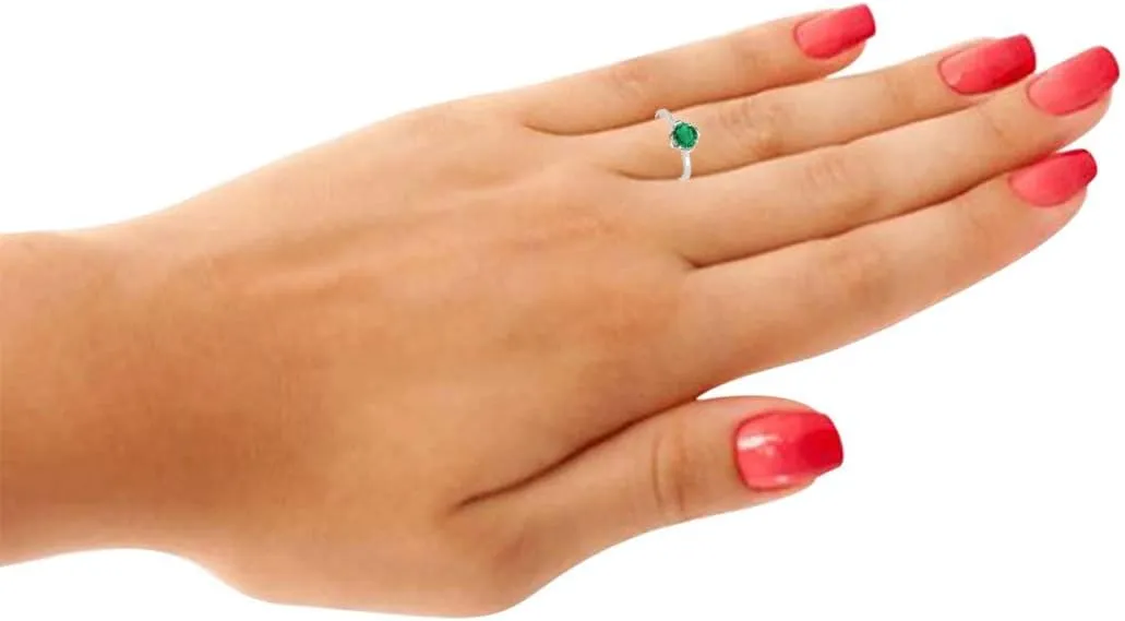 MauliJewels Rings for Women 0.80 Carat Beautiful Flower Shaped Emerald Ring prong 10K White Gold