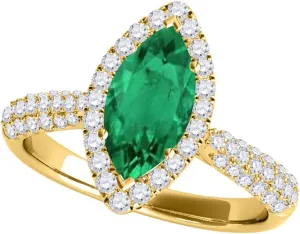 MauliJewels Rings for Women 0.87 Carat Elegant Look Diamond And Marquise Shape Created Emerald Ring pave 10k Yellow Gold