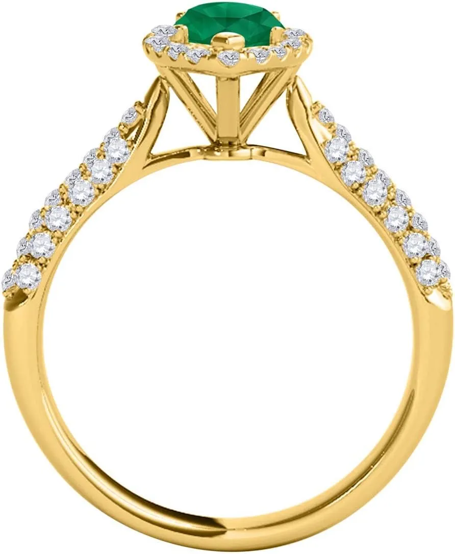 MauliJewels Rings for Women 0.87 Carat Elegant Look Diamond And Marquise Shape Created Emerald Ring pave 10k Yellow Gold