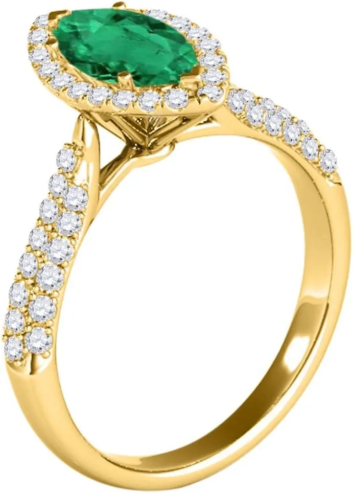 MauliJewels Rings for Women 0.87 Carat Elegant Look Diamond And Marquise Shape Created Emerald Ring pave 10k Yellow Gold