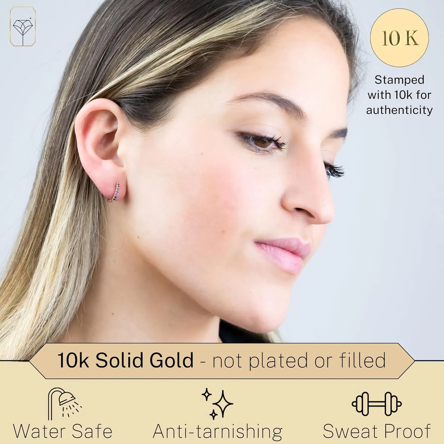 MAX   STONE 10k Gold Hoop & Huggie Earrings for Women 12MM Small Natural Gemstone Hoops