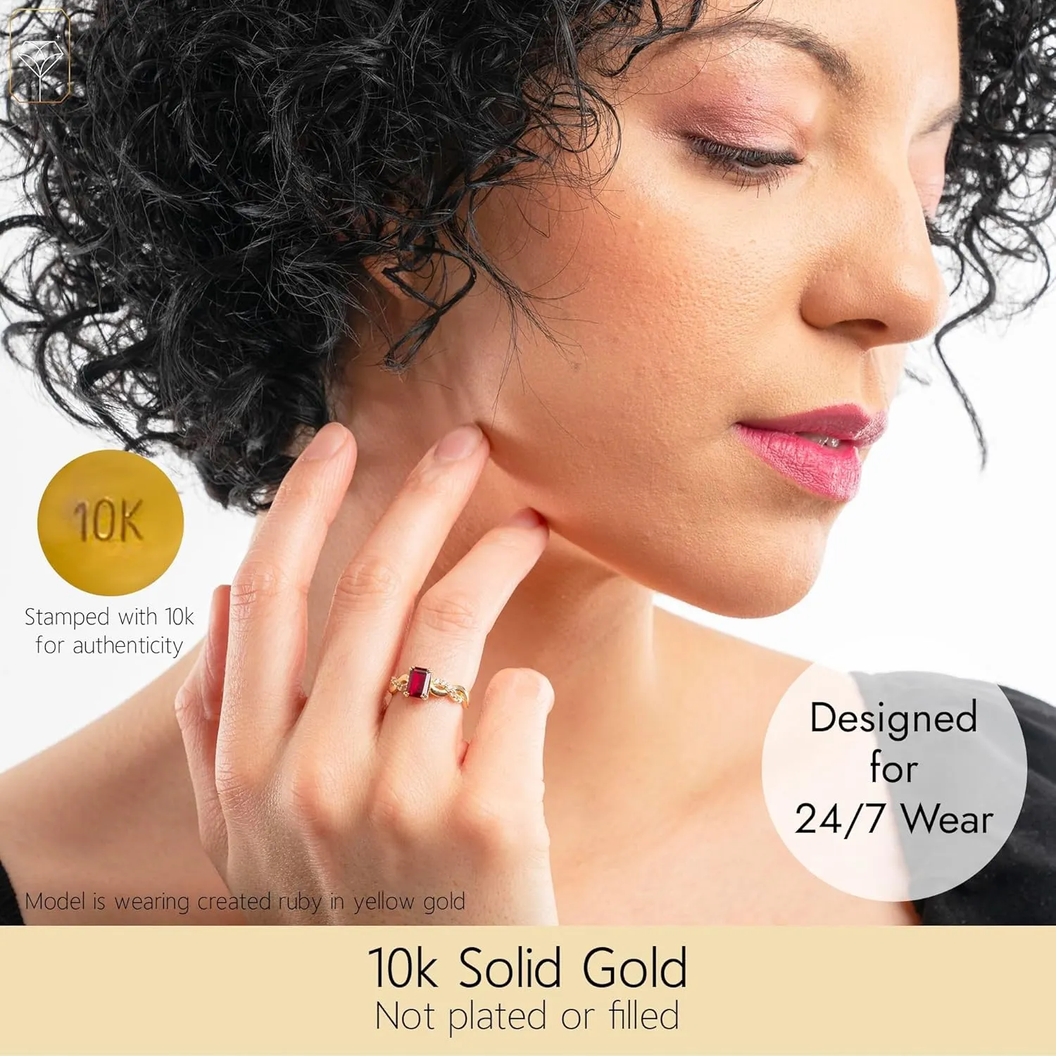 MAX   STONE Solid 10K Gold Emerald Cut Gemstone Rings for Women with Twisted Band | Birthstone Rings in Size 6 to 8 | Anti Tarnishing Statement Cocktail Ring with Gift Box