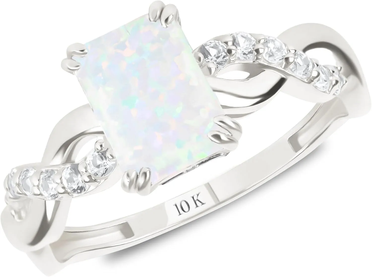 MAX   STONE Solid 10K Gold Emerald Cut Gemstone Rings for Women with Twisted Band | Birthstone Rings in Size 6 to 8 | Anti Tarnishing Statement Cocktail Ring with Gift Box