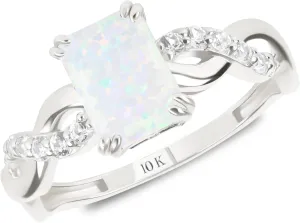 MAX   STONE Solid 10K Gold Emerald Cut Gemstone Rings for Women with Twisted Band | Birthstone Rings in Size 6 to 8 | Anti Tarnishing Statement Cocktail Ring with Gift Box