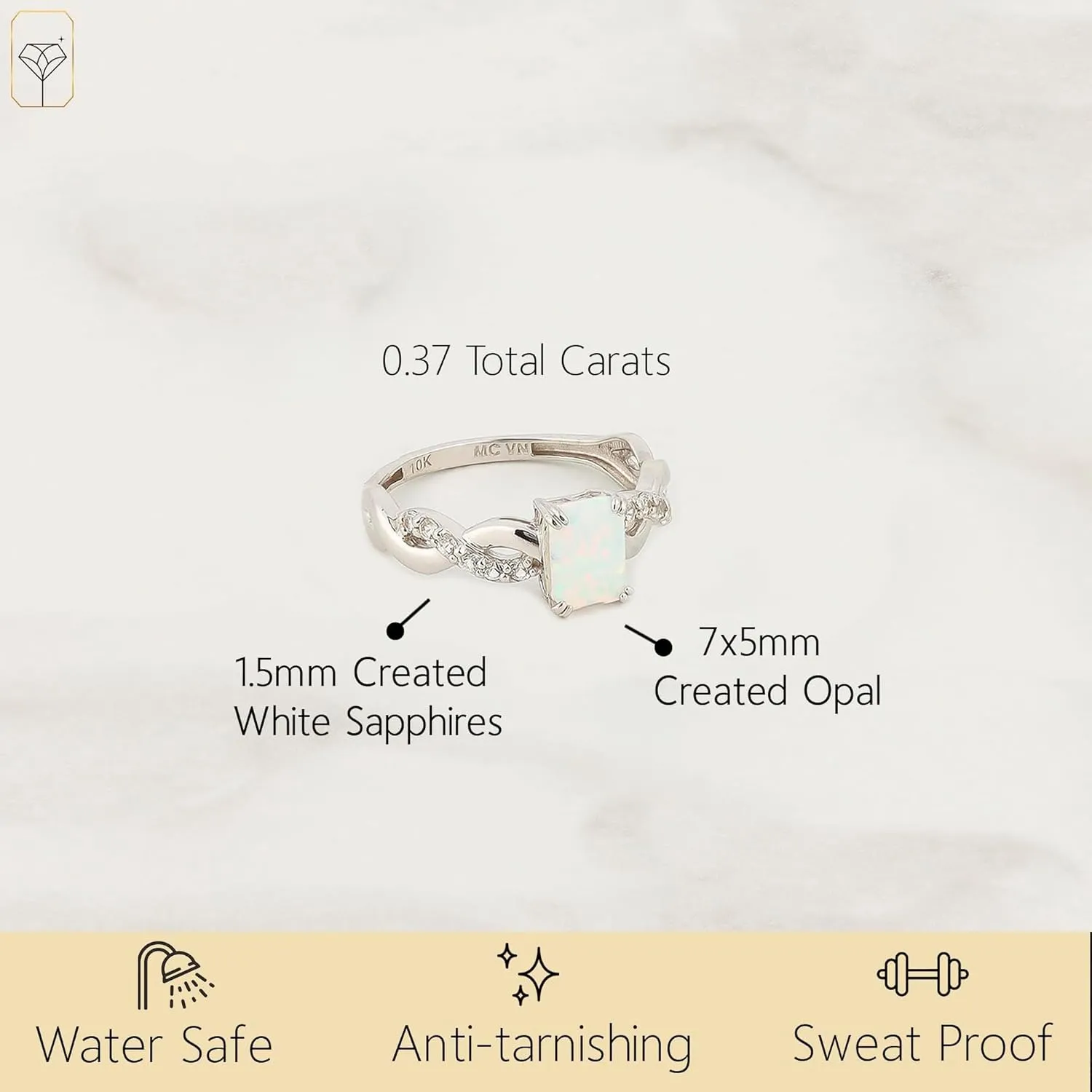 MAX   STONE Solid 10K Gold Emerald Cut Gemstone Rings for Women with Twisted Band | Birthstone Rings in Size 6 to 8 | Anti Tarnishing Statement Cocktail Ring with Gift Box