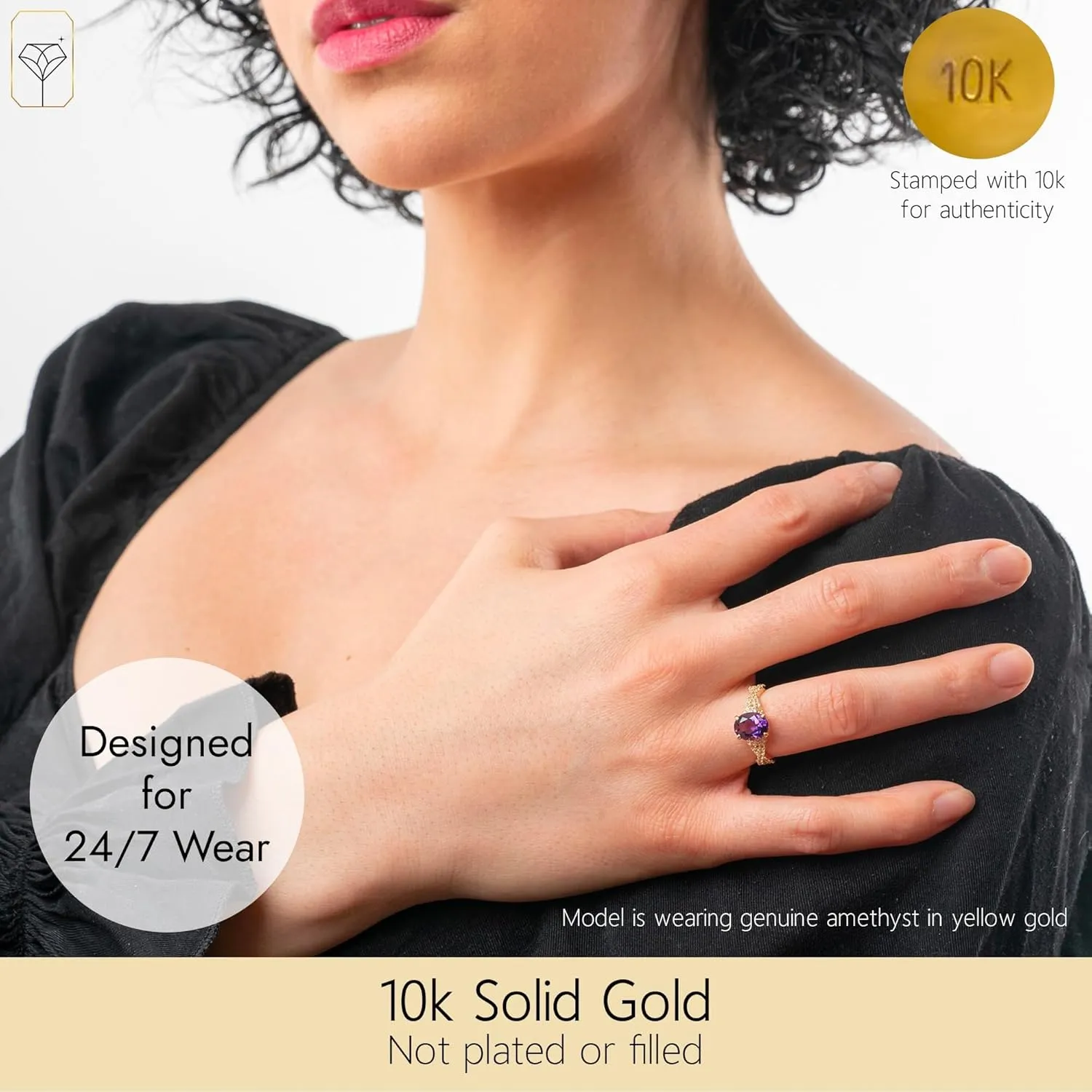 MAX   STONE Solid 10K Gold Gemstone Rings for Women| Birthstone Rings in Size 6 to 8 | Anti Tarnishing Real 10kt Gold Statement Cocktail Ring with Gift Box