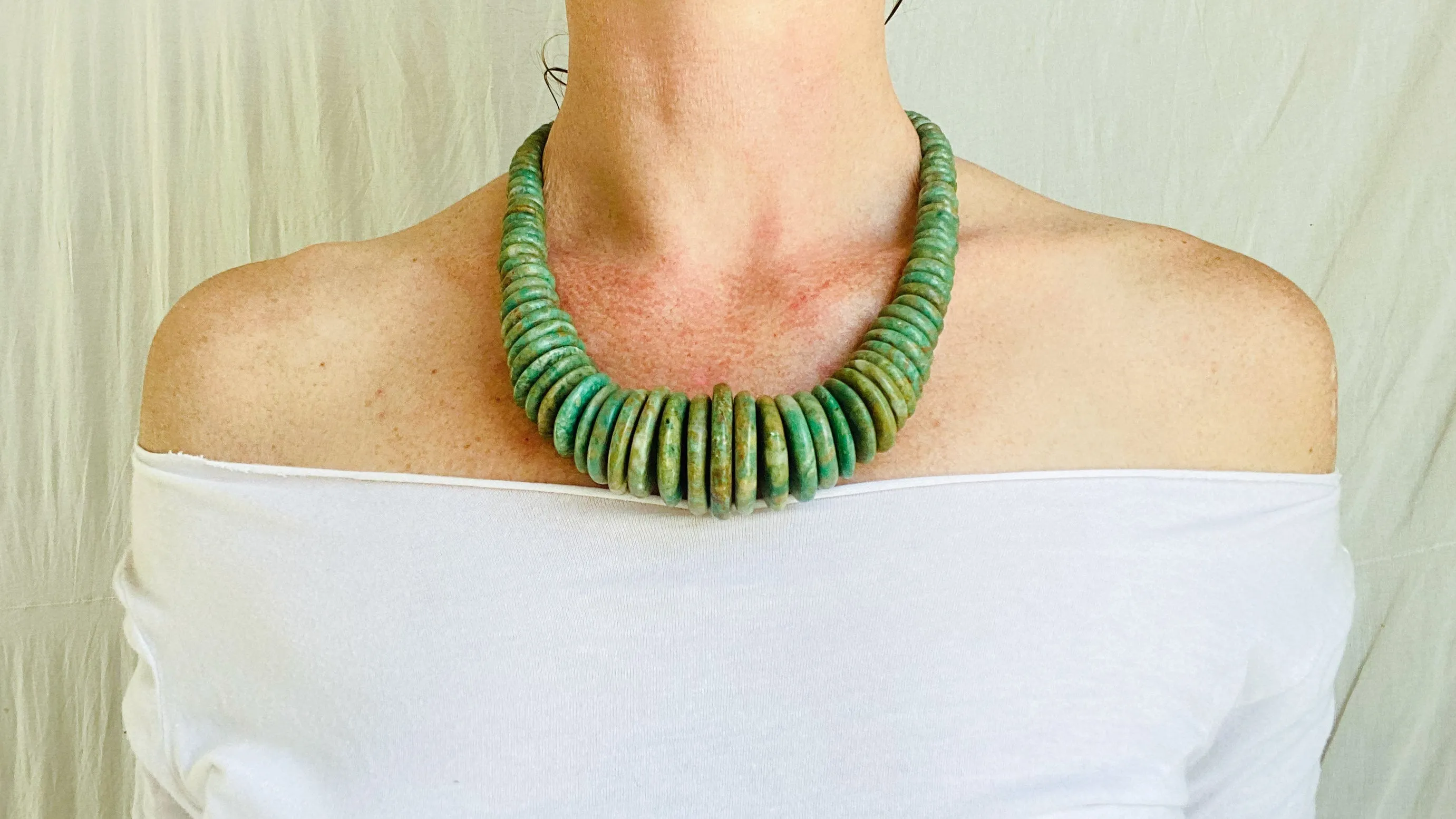 Mayan Guatemalita Jade Graduated Disks Choker Necklace. 0045