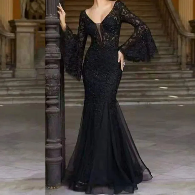 Medieval Wicca Black Lace Dress