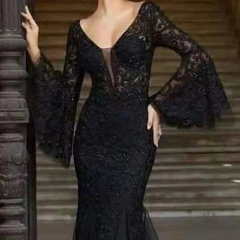 Medieval Wicca Black Lace Dress