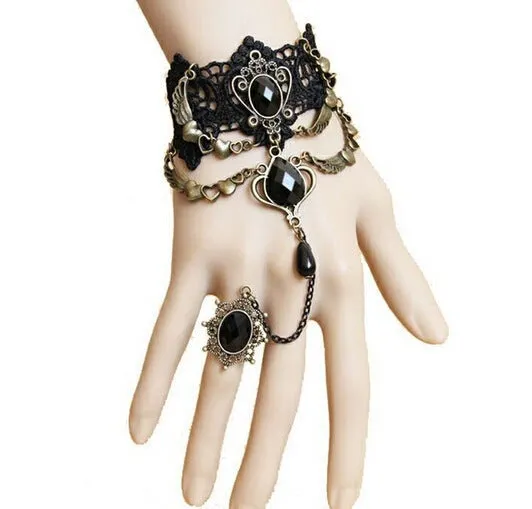 Midnight Lace Elegance - Gothic Choker Bracelet Set by The Nevermore
