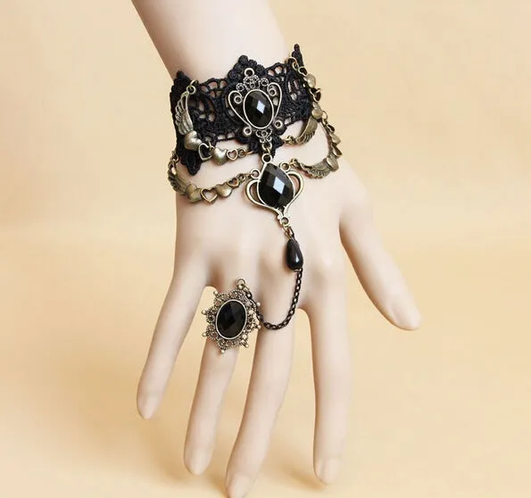 Midnight Lace Elegance - Gothic Choker Bracelet Set by The Nevermore