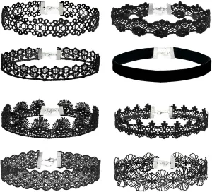 MILAKOO 8 Pcs Women Black Lace Choker 1.2" Width Necklace for Women Best Gifts