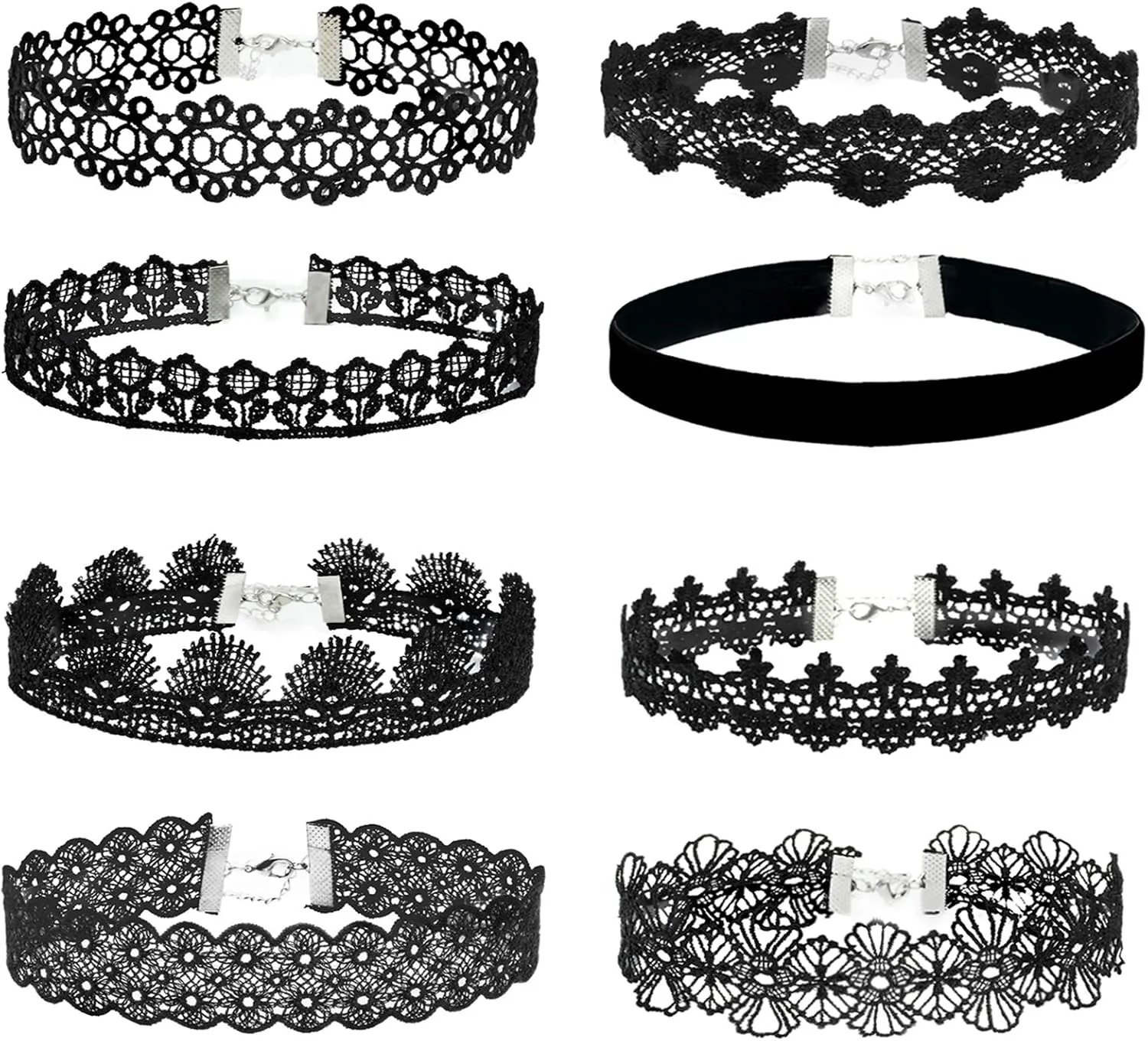 MILAKOO 8 Pcs Women Black Lace Choker 1.2" Width Necklace for Women Best Gifts