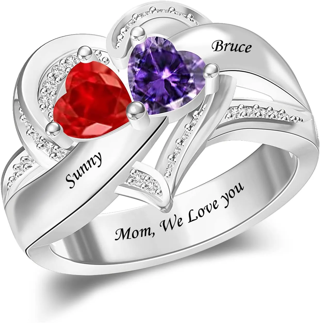 MissNaNa 925 Sterling Silver Personalized Mothers Rings with Simulated Birthstones Engraved 1-6 Family Names Mother's Day Rings Custom Family Rings for Women