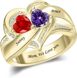 MissNaNa 925 Sterling Silver Personalized Mothers Rings with Simulated Birthstones Engraved 1-6 Family Names Mother's Day Rings Custom Family Rings for Women