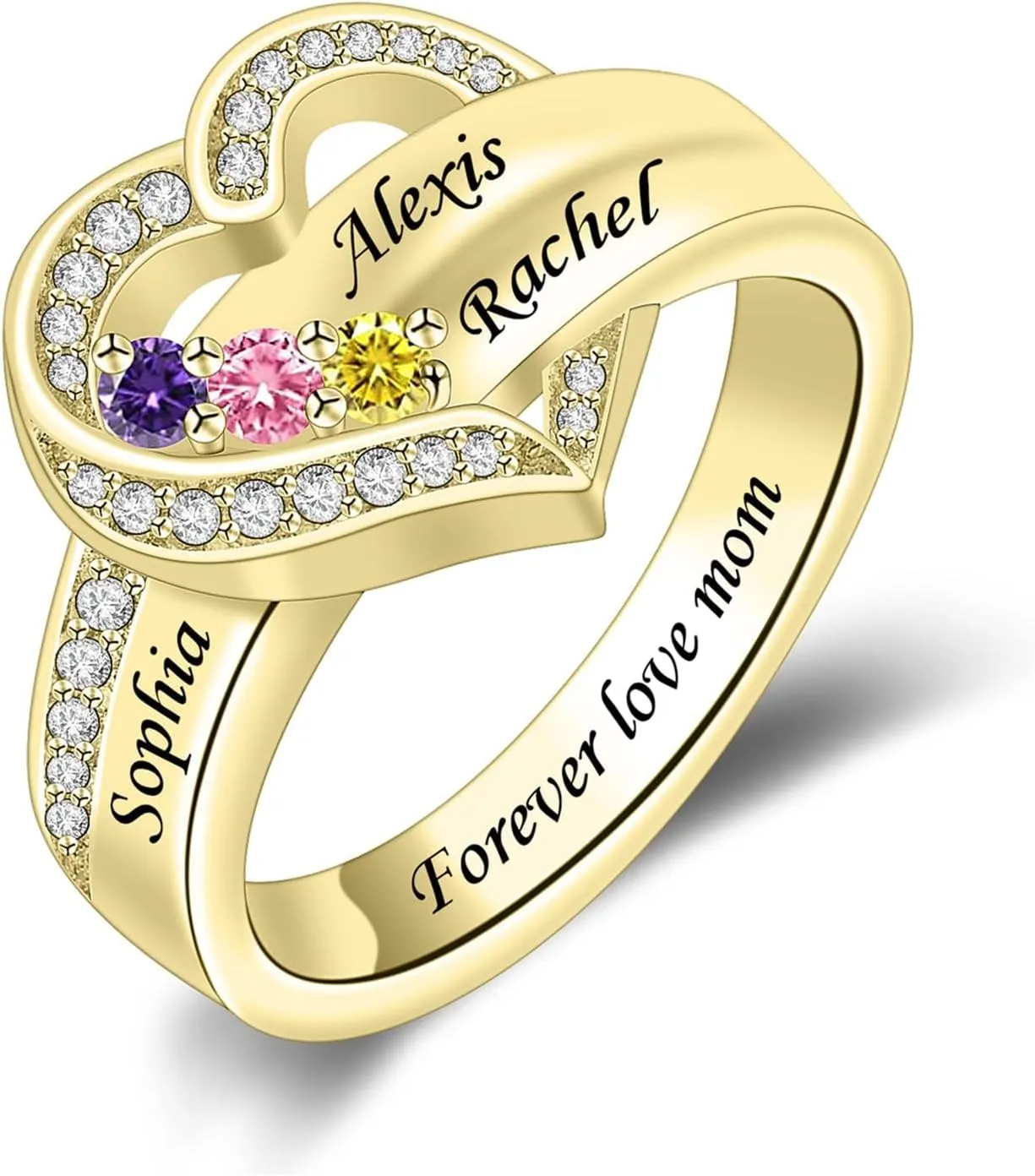 MissNaNa Her Gift Personalized Mother Rings with 1-8 Birthstones Heart Family Ring Custom Engraved Name Ring for Mom Women Grandma Wife