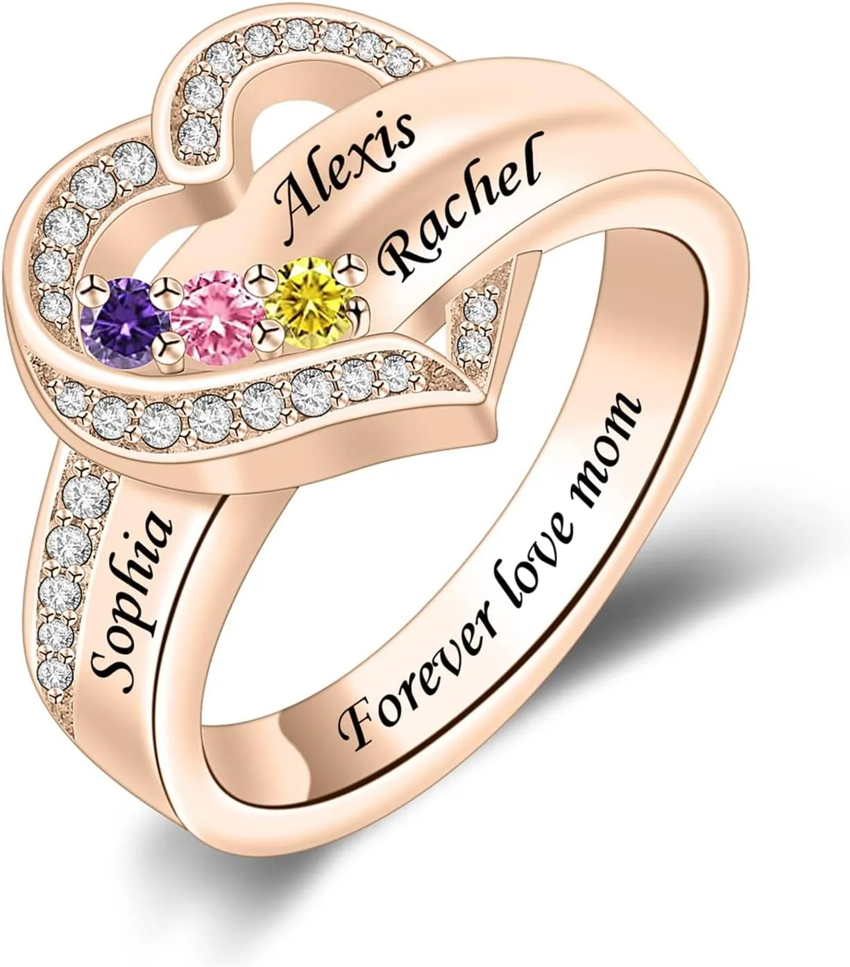 MissNaNa Her Gift Personalized Mother Rings with 1-8 Birthstones Heart Family Ring Custom Engraved Name Ring for Mom Women Grandma Wife