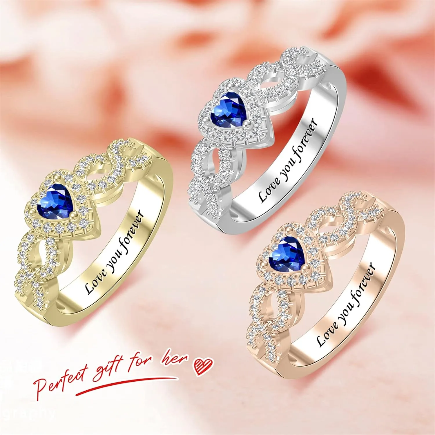 MissNaNa Personalized Birthstone Rings for Women Heart Rings Promise Rings for Her Couple Rings Personalized Gifts for Women Wife Lover Mothers Grandma Mom Daughter